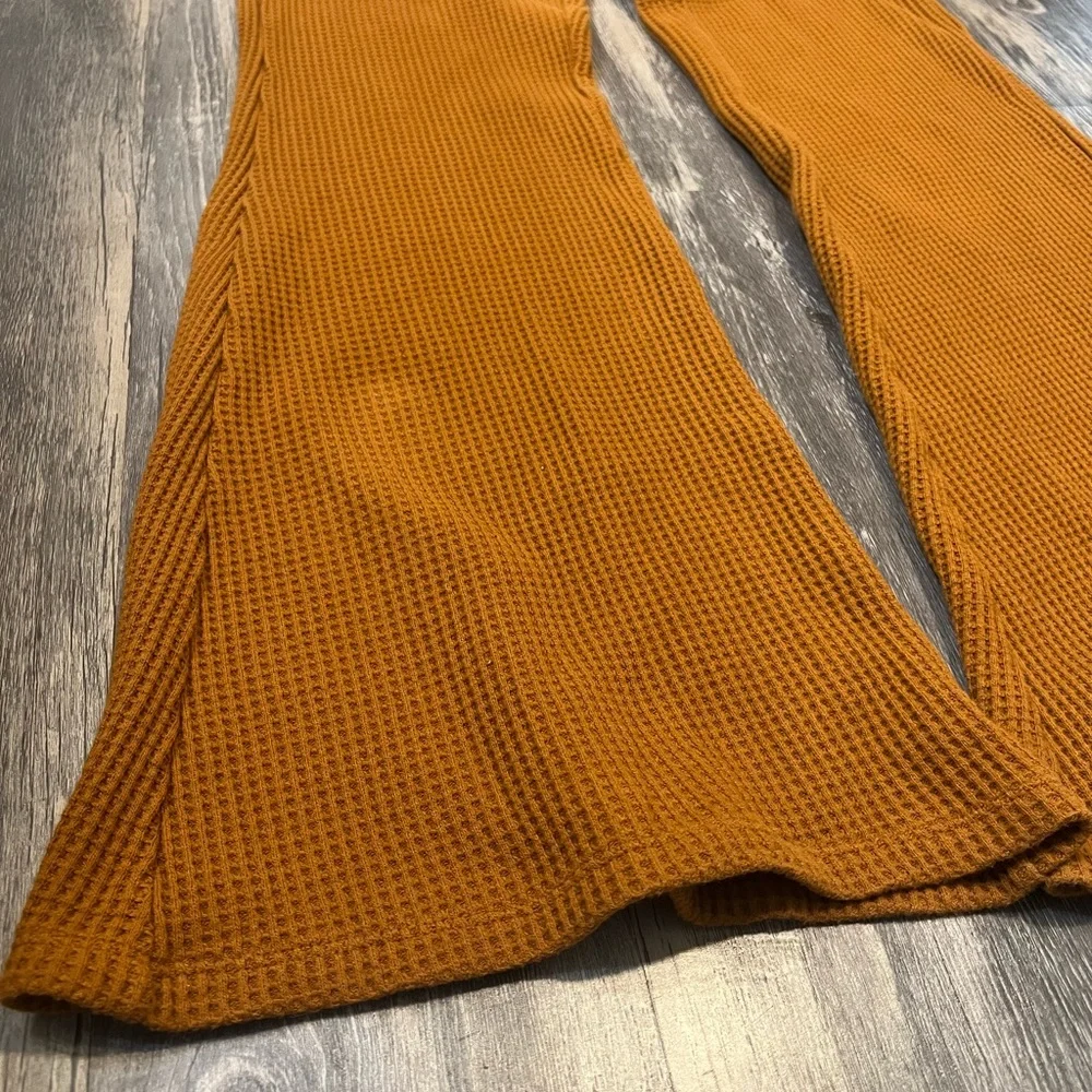 Aerie Waffle Knit Wide Leg Flare Pants in Rust Pull On Loungewear Comfy Cozy - Picture 4 of 7